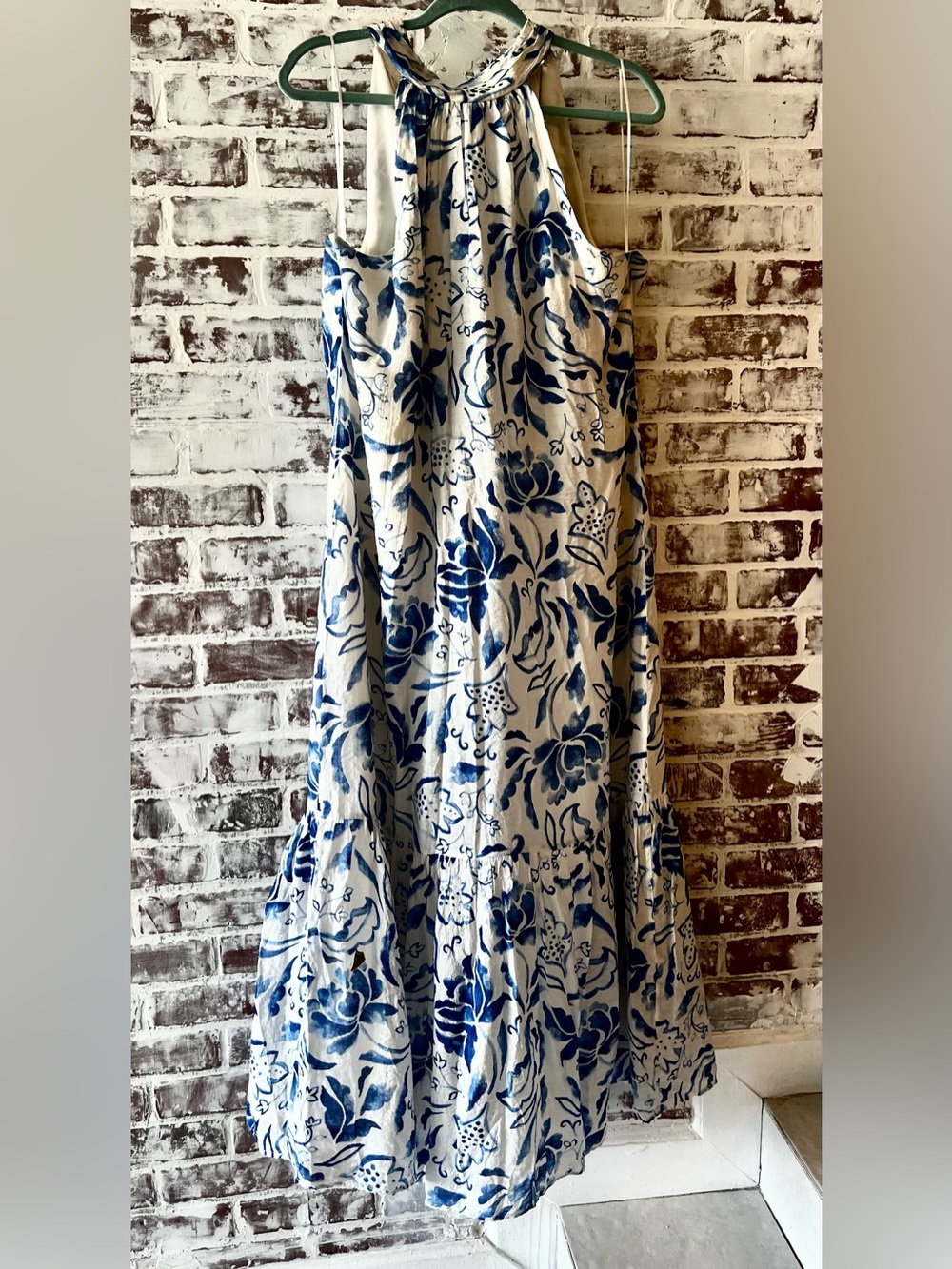 STATE Blue and White Floral Halter Dress